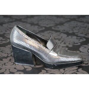 Robert Clergerie Women's Size 8.5 Black Pumps Snakeskin Pointed Toe Block Heel